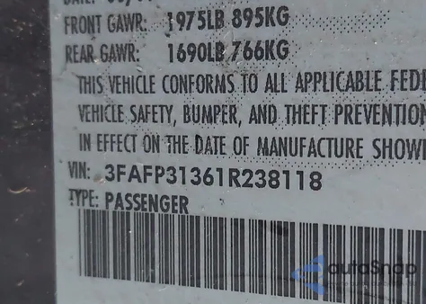 2001 Ford Focus Zx3 from USA, damaged, VIN 3FAFP31361R238118